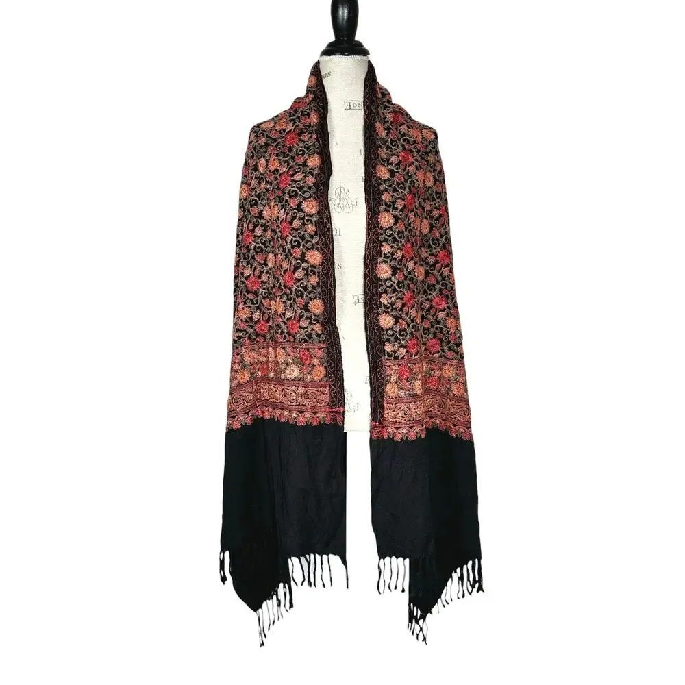 Unbranded | Women | Kashmiri Indian Floral Embroidered Wool Scarf Shawl | OS